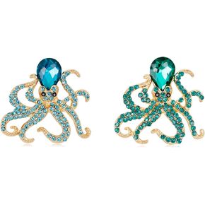 2 Pcs Cartoon Octopus Anmial Brooch Pin Set Water Drop Crystal Rhinestone Brooch for Women Girls Jewelry Gifts in Saudi Arabia