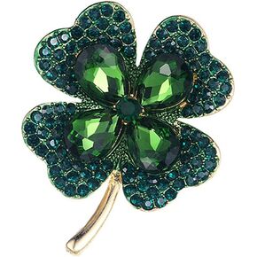 1Pcs Four Leaf Clover Brooch Vintage Green Crystal Pin Hat Bag Clothing Decoration Gift for Friends Classmates