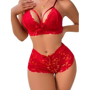 Lilosy Sexy Strappy High Waist Floral Lace Pajamas Lingerie Set