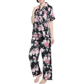 Lavenderi Women's Short Sleeves Classtic Satin Pajama Set