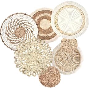 7 Pack Boho Wall Basket Decor,Hanging Woven Wall Basket Decor,Handmade Round Tassels Tapestry Wall Decor,Wicker Bamboo Seagrass Wall Hanging Decor for Farmhouse Living Rooms Bedrooms Display