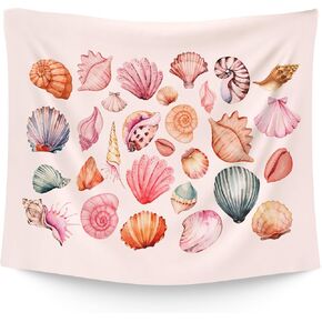 WAITPI Pink Beach Coastal Tapestry Wall Hanging for Bedroom, Ocean Seashell Wall Tapestries, Pink Beach Coastal Wall Hanging Room Decor Tapestry for Girls Women Home Living Room Dorm 50x60 inch