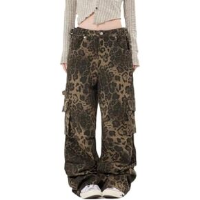 Baggy Cargo Pants Women Y2K - Cheetah Print Jeans Loose Joggers with Pockets, Casual Streetwear Sweatpants