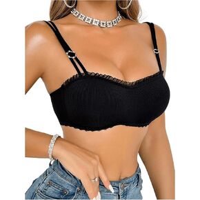 SOLY HUX Women's Lace Trim Bralettes Spaghetti Straps Push Up Soft Comfy Wireless Bras