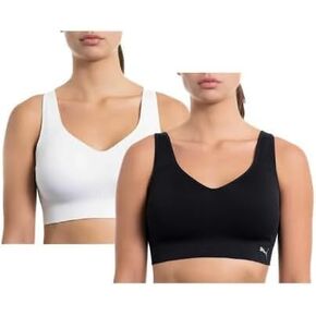 PUMA 2 Pack Seamless Sports Bra White/Black Size Small