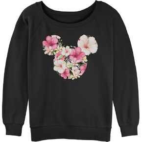 Disney Women's Classic Mickey Tropical Mouse Junior's Raglan Pullover with Coverstitch