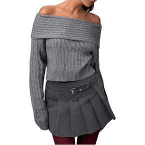 SOLY HUX Sweaters for Women Off The Shoulder Long Sleeve Knitted Cropped Sweater Pullover Tops