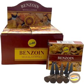 Sreevani Natural Masala Incense Cones and Holder Bundle, 120 Cones Total, Benzoin