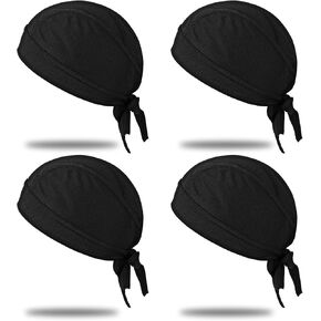 4 Pieces Cotton Do Rags, Sweat Wicking Beanie Cycling Caps Skull Cap Motorcycle Head Wrap Breathable Helmet Liner Beanie Dew Rags for Men and Women (Black)