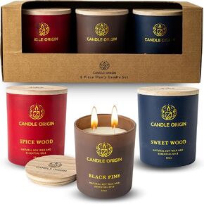 Candles for Men – Set of 3 10oz Scented Candle Gift Sets for Men – Luxury Mens Candle Gift Set Aromatherapy Candle with Elegant Packaging – Strong Scented Natural Ingredients Men Candles in Saudi Arabia