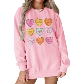 سويت شيرت نسائي لعيد الحب Love Heart XOXO مضحك للمحادثة على شكل قلب قميص علوي بياقة دائرية ملابس كبيرة الحجم (وردي، كبير) in Kuwait