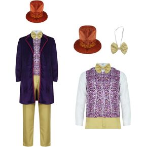 Adult Willy Costume Chocolate Man Deluxe Full Suit with Printed Scarf Halloween Party Dress Up Outfit