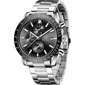 BENYAR Fashion Men's Quartz Chronograph Waterproof Silicone Watches Business Casual Sport Design Wrist Watch for Men Perfect for Father Son Black Blue Rose Gold