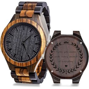 Personalized Engraved Men Natural Wood Watches for Husband Boyfriend Sweetheart Wooden Strap Band Customized Stylish Classic Unique Birthday Birthday Anniversary Valentine's Gifts