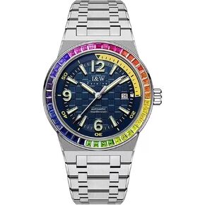 Carnival Men's Automatic Watch,42mm Luxury Mechanical Wristwatch Waterproof Sapphire Luminous Steel Strap Colored Diamond dial and Colored Bezel, Blue Plaid dial