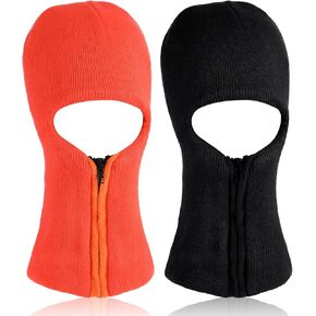 Eurzom 2 Pcs Balaclava Face Mask with Zipper Hat Knit Face Ski Mask Reflective Balaclava Face Mask Skull Cap for Men Women Black, Orange