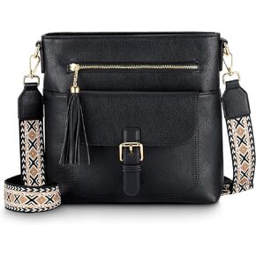 Kasqo Crossbody Bag for Women,Soft Vegan Leather Cross Body Purse Medium Shoulder Bag Handbags with Guitar Strap Tassel