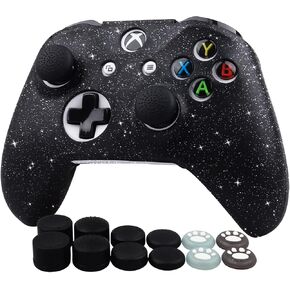 RALAN Glitter Controller Skin for Xbox One, Anti-Slip Silicone Controller Cover Protector Compatible for Xbox 1 Wireless/Wired Gamepad Joystick with 4 Thumb Grips Caps and Black Pro Thumb Grip x 8