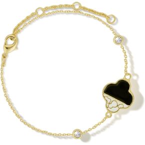 14K Real Gold Plated 4A Cubic Zirconia Gourd Four Leaf Clover Fortunate Black&White Charm Bracelet for Women Fashion Trendy Jewelry Gold Women Bracelet