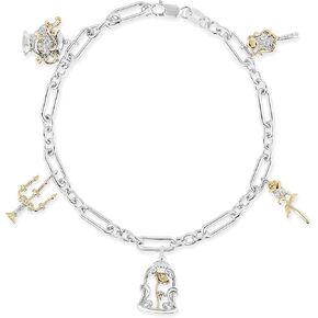 مجوهرات ديزني الساحرة من Jewelili من الفضة الإسترليني والذهب الأصفر عيار 10 قيراط 1/6 Cttw من الألماس المستدير الأبيض الطبيعي Belle 30th Charm in Kuwait