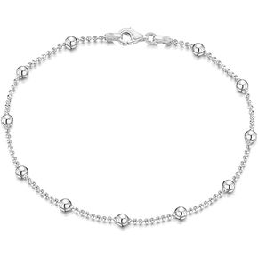 Womens Silver Beads Bracelet | Italian Ball Beaded Chain Bracelet for Women and Girls 17.5cm 18.5cm and 19.5cm