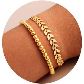 Gold Bracelets for Women - Dainty 18K Gold Plated Bracelets for Women Trendy Bead Rope Cuban Figaro Paperclip Bracelet Stacks Gold Jewelry for Women Gold Bracelet Set for Women