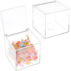 BENECREAT 2 Pcs Clear Acrylic Box with Lid, 10cm/3.9 Inch Acrylic Square Cube Storage Box, Anti Dust Durable Organizers with Hinged Lid for House Gift Packing, Coffee Pod Holder