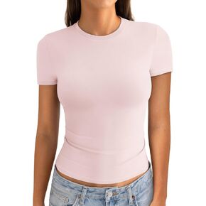 Womens Cotton Crew Neck Short Sleeve Shirts Summer Top Fashion Round Neck Crop Tops Basic Going Out Tee