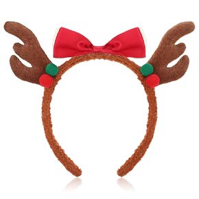 Deer Antlers Headbands, Xmas Reindeer Antler Head Accessories Animal Ears Headband Party Cosplay Deer Costume with Bow(Red)