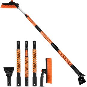 EcoNour 63" Extendable Snow Brush & Ice Scraper with 360° Pivoting Head | Telescopic Aluminum Handle | Extra Long Snow Brush for Car Windshield, Roof & SUVs | Heavy Duty Ice Scraper for Trucks