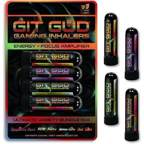 GIT GUD Refreshing Aroma Stick (4 Pack) Powerful Aromatherapy | Essential Oil Peppermint Mint Blend | Ultimate Variety No. 4 | Choc Raspberry, Mint Patty, Watermelon, Jalepeno Pineapple