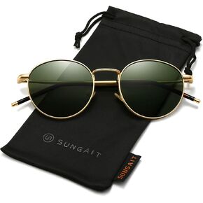 SUNGAIT Round Polarized Sunglasses for Men - Metal Frame Retro Style UV400 Protection for Driving Fishing Golf