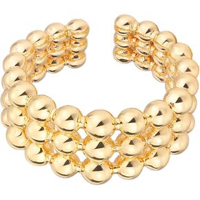 Unique Ball Bead Layered Stackable Ring for Women Silver Plated Expandable Adjustable Trendy Beaded Statement Open Wrap Finger Ring Fashion Birthday Party Jewelry Gift