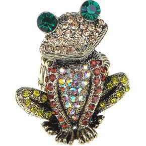 Alilang Adjustable Antique Pink Golden Tone Multicolored Rhinestones Frog Toad Ring