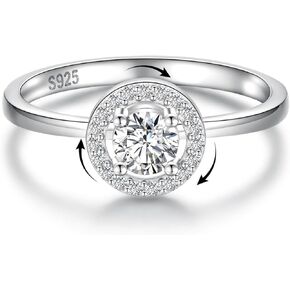 Fidget Anxiety Rings for Women - 925 Sterling Silver Cubic Zirconia Rotating Ring Divert Attention Spinner Finger Jewelry Statement Gifts for Her