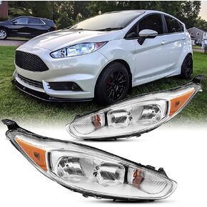 Pair Headlights Assembly With Bulbs For 2014-2019 Ford Fiesta S SE ST Sedan Hatchback Halogen Headlights Replacement Headlamps Chrome Housing Amber Reflector