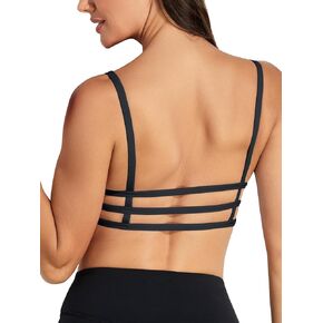 Spaghetti Straps Padded Sports Bras for Women Strappy Workout Gym Fitness Crop Tops Open Back