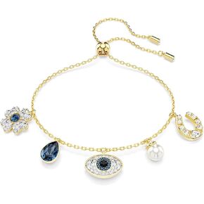 Swarovski Symbolica Bracelet, Clover, Evil Eye And Horseshoe, Blue, Gold-Tone Finished