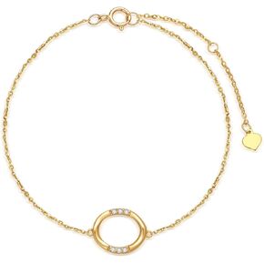 SISGEM 10k Gold Diamond Open Circle Bracelet for Women, Real 10kt Gold Wrist Jewelry Gifts for Her, 6.8"+8.4"
