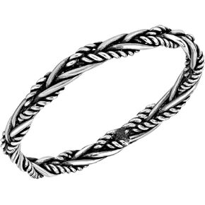 AeraVida Tribal Balinese Braided Eternity Rope .925 Sterling Silver Band Ring