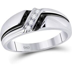 10K White Gold Mens Round Black Color Enhanced Diamond Band Ring 1/5 Cttw, Mens Size: 7-13