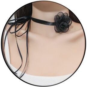 ZMANYIJEW Camellia Flower Choker Necklace Black Camellia Flower Lace up Necklace for Women Bride Wedding Necklace