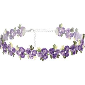 Caiyao Cute Lace Embroidery Black White Pink Daisy Sunflower Tulip Flower Choker Necklae for Women Adjustable Clavicular Chain Teen Girls Summer Party Friendship Jewelry
