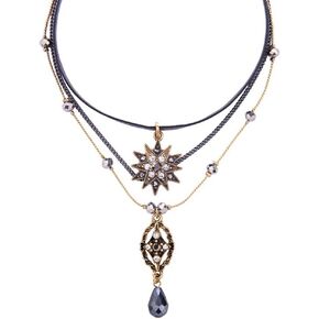 Choker Necklaces for Women, Star Layered Pendant Necklace Multilayer Necklace Vintage Choker with Teardrop Chain & Black Leather Choker Gothic Layered Necklace for Women Jewelry