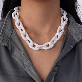 YERTTER Boho Long White Acrylic Link Chain Choker Resin Chunky Link Chain Women Statement Choker Lightweight Chain
