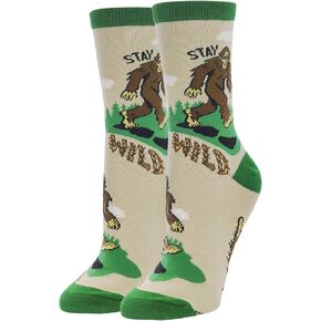 ooohyeah Women’s Novelty Bigfoot Crew Socks, Crazy Funny Cotton Dress Socks Stocking Stuffer Gift - Believe, Shoe Size 5-10