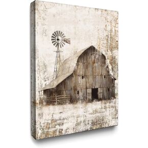 Luslya Rustic Old Barn Wall Art Canvas Farmhouse Windmill Barn Abstract Painting Wall Decor Framed Posters Home for Living Room Bedroom Bathroom Decoration 12x16 inch