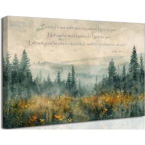 Christian Bible Canvas Wall art Scripture John14:27 Vintage Forest Pathway Landscape Watercolor Painting Picture Wall Decor Poster Print Artwork for Living Room Bedroom Home Decoration Unframed(Poster, 12x16in)