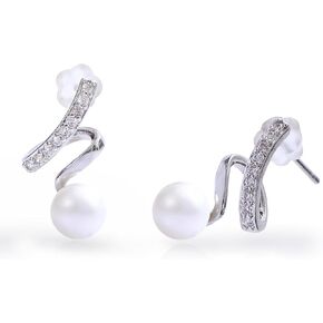 Freshwater Pearl Earrings, Silver Earrings Hypoallergenic Stud Earrings for Women,S-Shaped Design