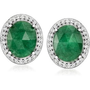 Ross-Simons 5.50 ct. t.w. Emerald and .30 ct. t.w. White Topaz Earrings in Sterling Silver